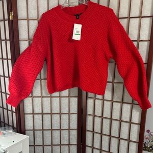 Jessica Simpson Red Textured Very Soft Crew Neck Sweater Cropped  PTP 24 inches